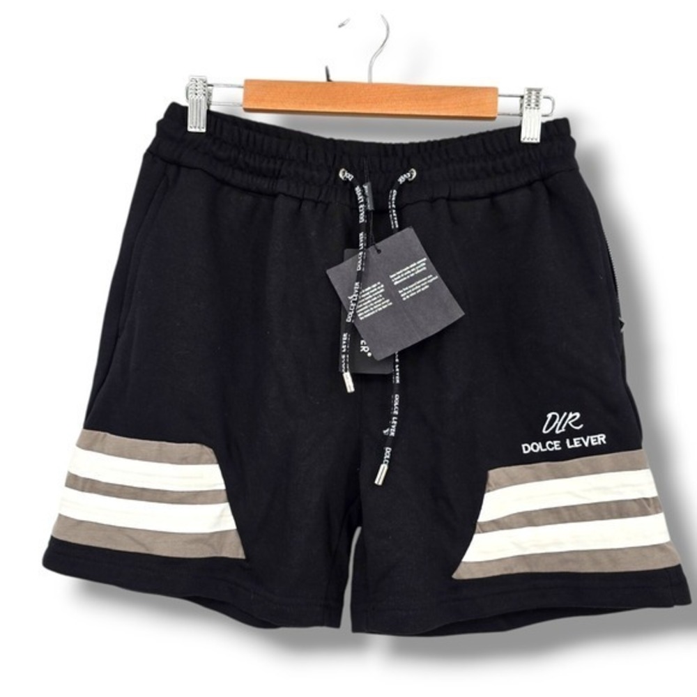 Dolce‎ Lever Men's Striped Lounge Shorts with Zipper Pockets Black